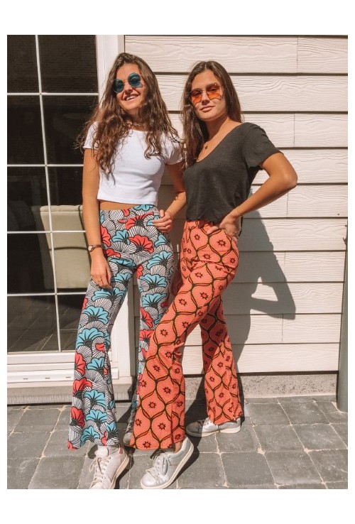 Flare pants HERMINE red with yellow patterns