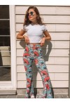 White flare pants PERRINE blue and red patterns 70's