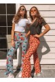 White flare pants PERRINE blue and red patterns 70's