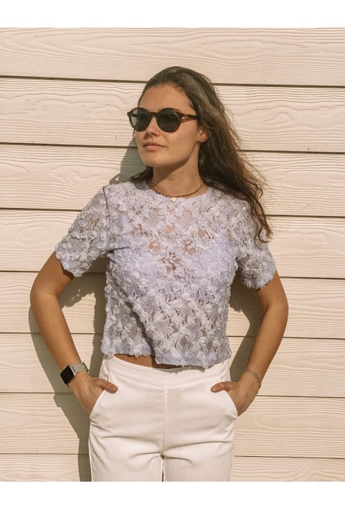 Crop top LILAS in embroidered flowers lace
