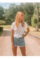 T-shirt VIRGINIE blanc avec fleurs bleues