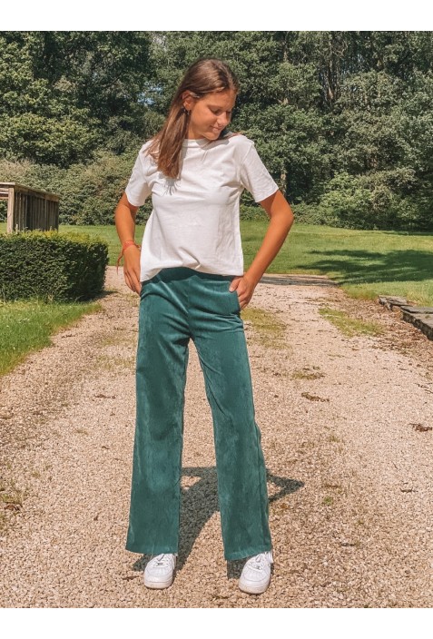 Pantalon MARNIE VERT  flare en velours à fines côtes