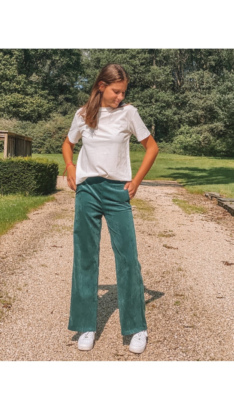 Pantalon MARNIE VERT  flare en velours à fines côtes