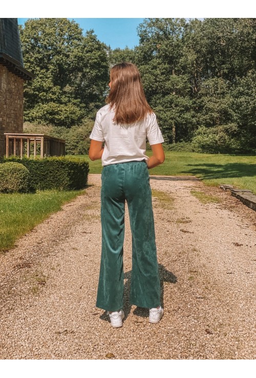 Pantalon MARNIE VERT  flare en velours à fines côtes