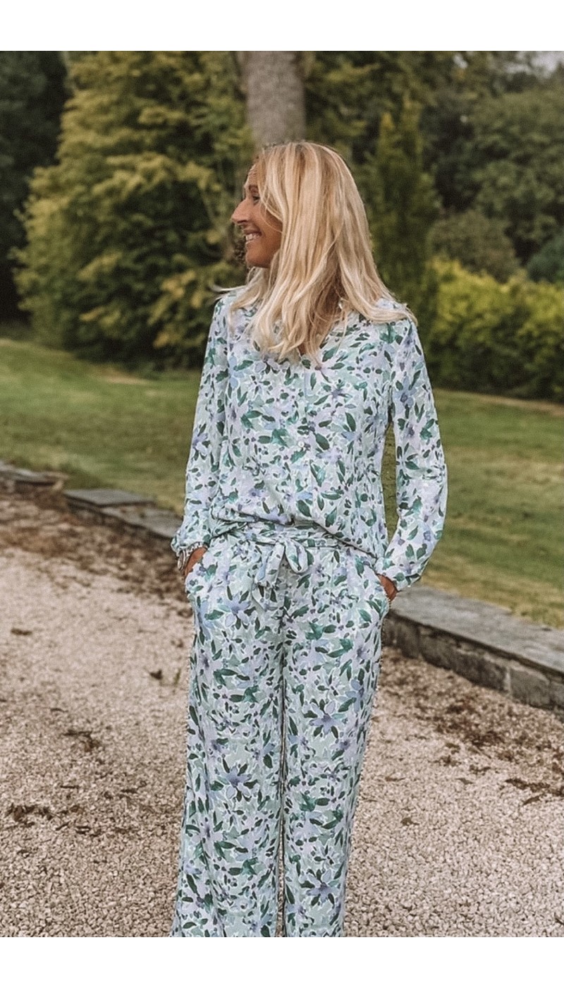 Jumpsuit ULYSSE white with green and lilac flowers
