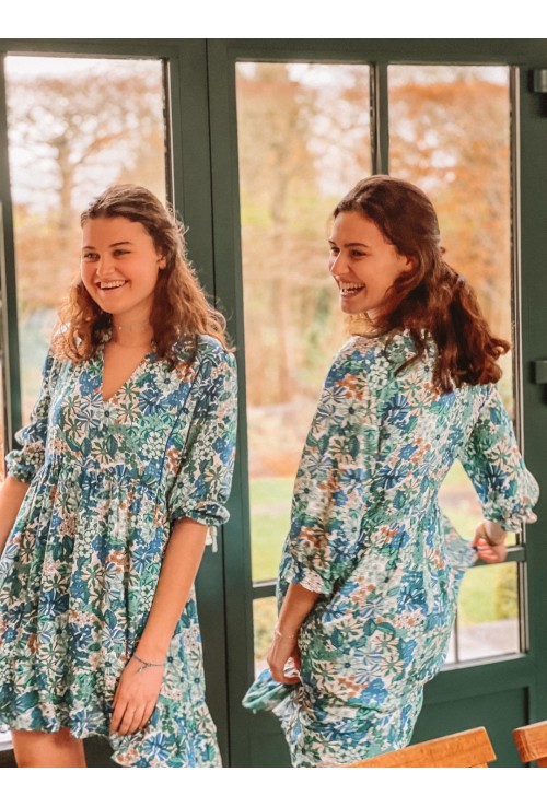 Petite robe SELMA  à fleurs bleues