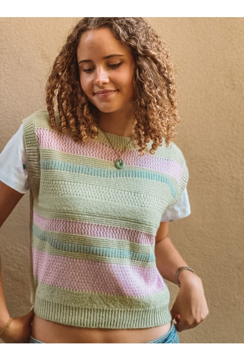 Débardeur MILAN ligné vert jade et lilas