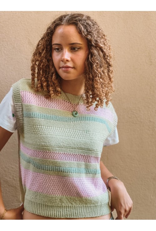 Débardeur MILAN ligné vert jade et lilas
