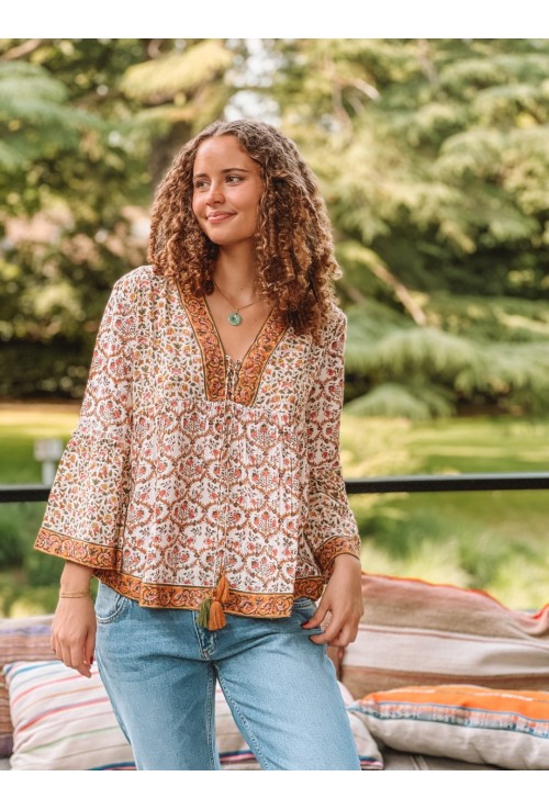Chemisier indien ELSA rose, jaune et orange