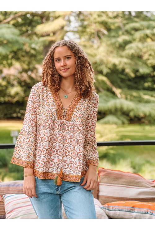 Chemisier indien ELSA rose, jaune et orange