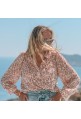 Chemisier NINA BLANC à fleurs roses et beiges