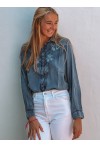 Blouse IVY in blue embroidered denim