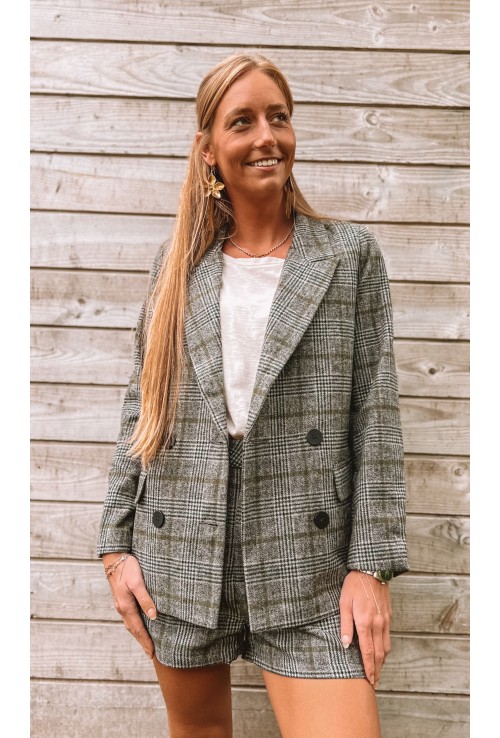 Blazer CLYDE en lainage écossais gris