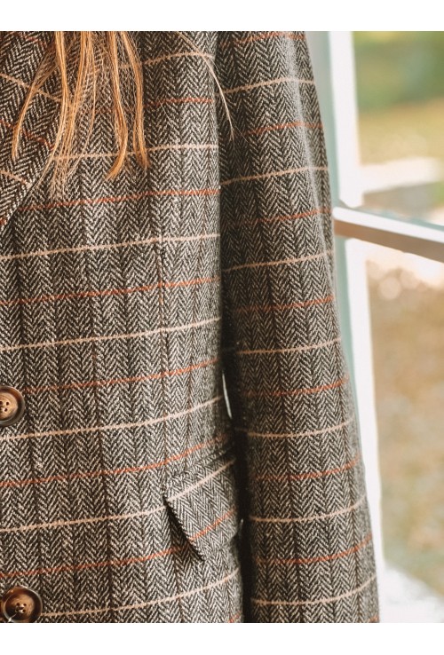 Manteau en laine HARRY imprimé écossais gris et écru