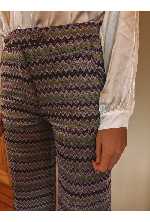 Pantalon à motifs zigzag TOM VIOLET flare légèrement pailleté