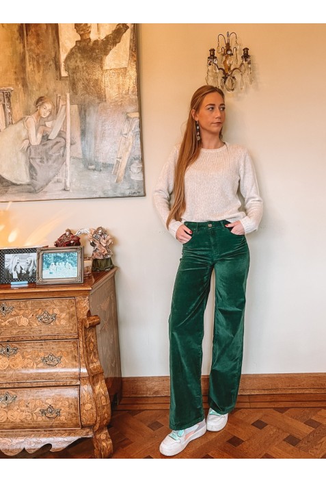 Pantalon WILLIAM VERT  en velours lisse