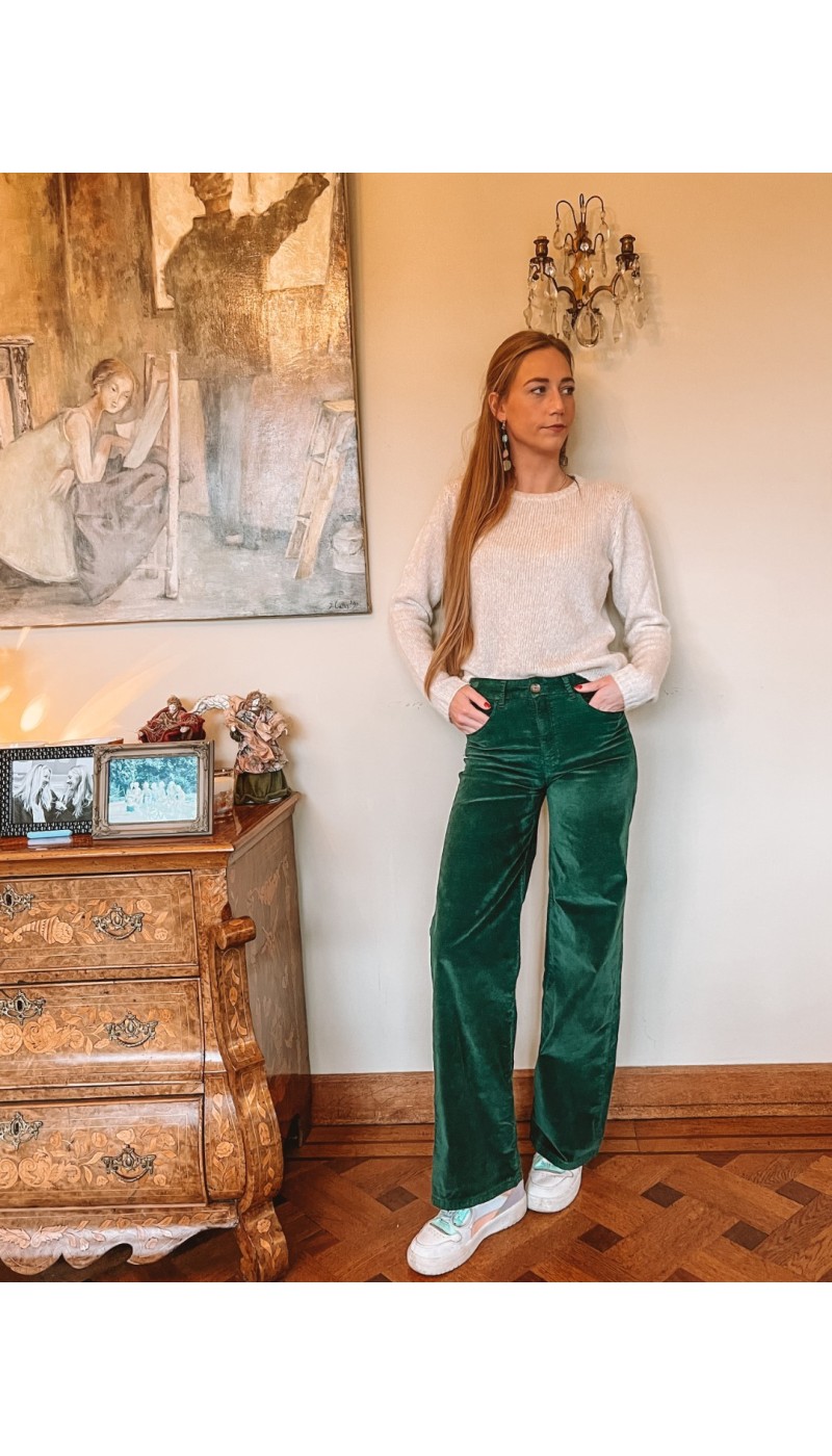 Pantalon WILLIAM VERT  en velours lisse