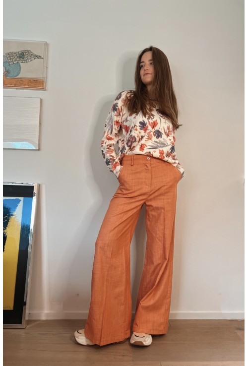 Pantalon flare ALLEN en tweed de lin orange