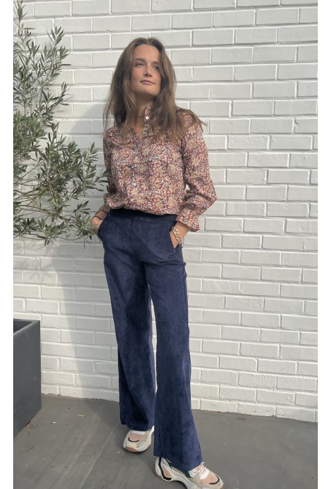 Pantalon MARNIE BLEU NUIT flare en  velours à fines côtes