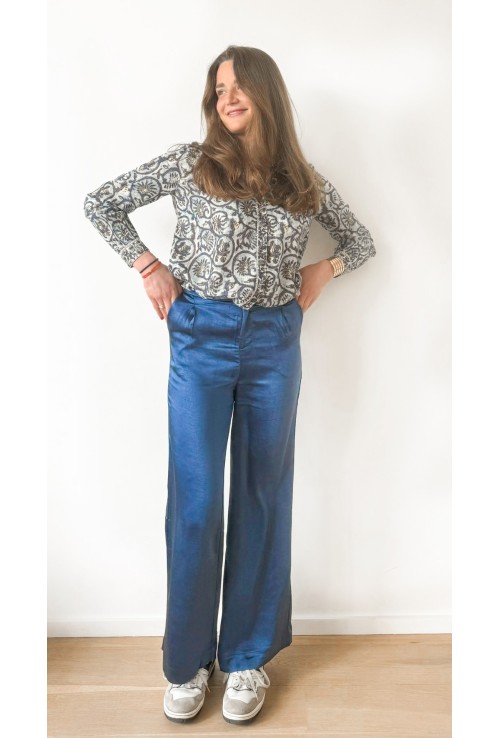 Pantalon flare ALLEN en satin bleu nuit