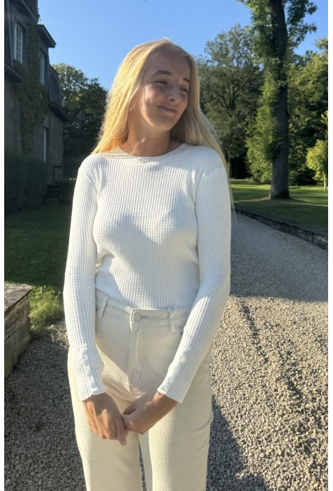 Pull ELISE BLANC avec maille à côtes