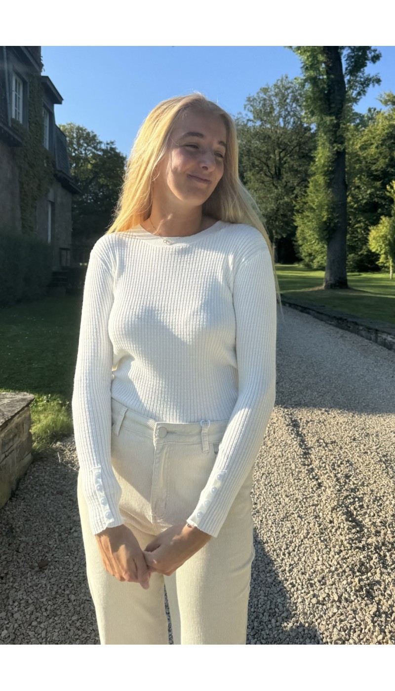 Pull ELISE BLANC avec maille à côtes