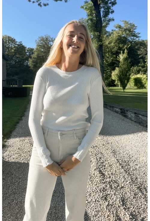 Pull ELISE BLANC avec maille à côtes