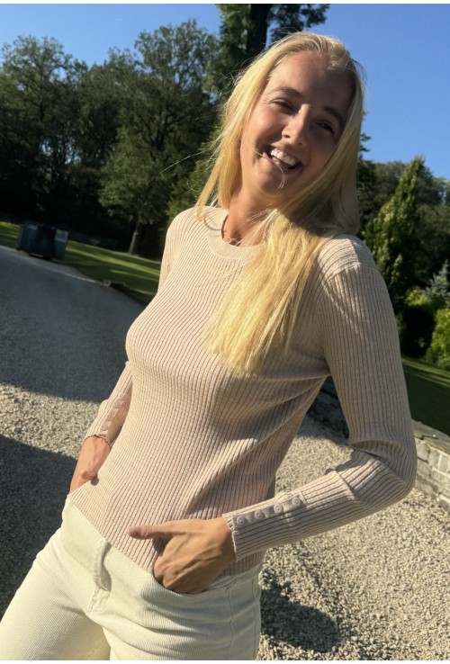 Pull ELISE BEIGE avec maille à côtes