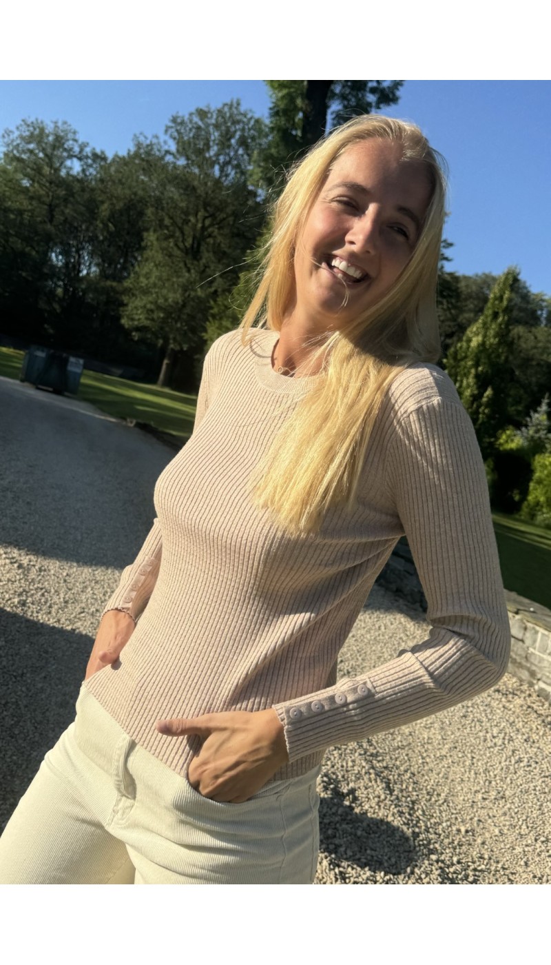 Pull ELISE BEIGE avec maille à côtes