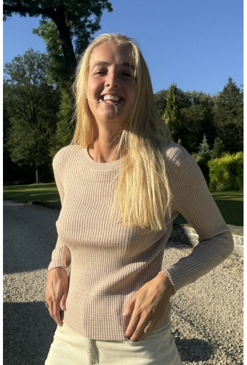 Pull ELISE BEIGE avec maille à côtes