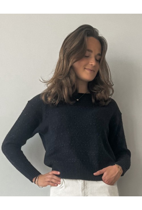 Pull LUCIE bleu marine avec petits v dorés