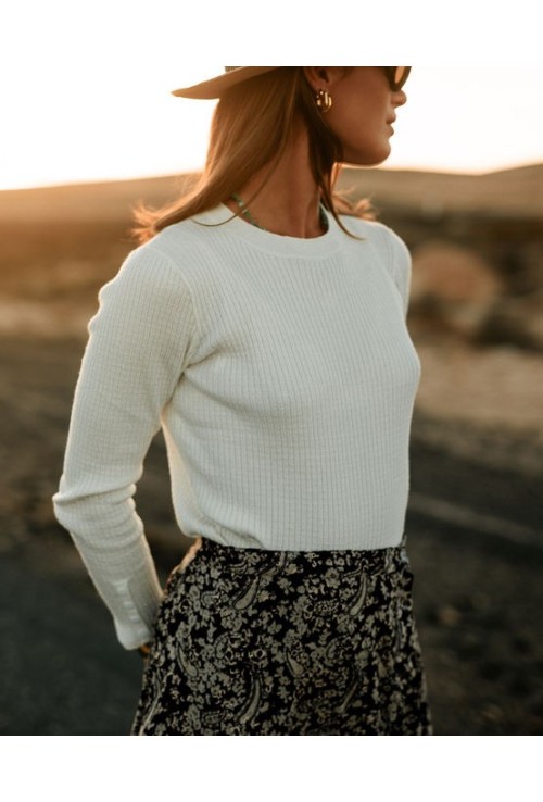 Pull ELISE BLANC avec maille à côtes