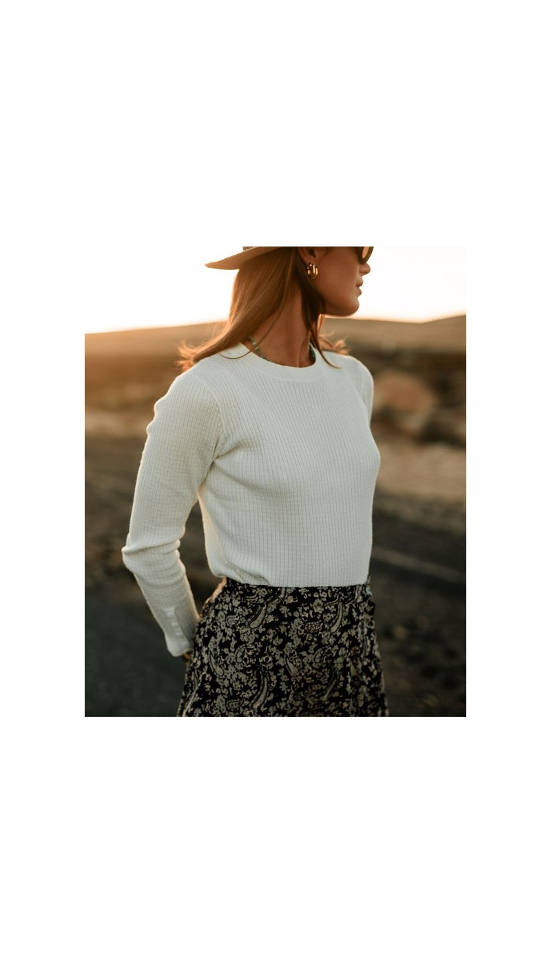 Pull ELISE BLANC avec maille à côtes