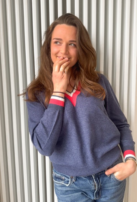 Pull en V GOLF BLEU blanc et rouge Pull en V GOLF BLEU blanc et rouge