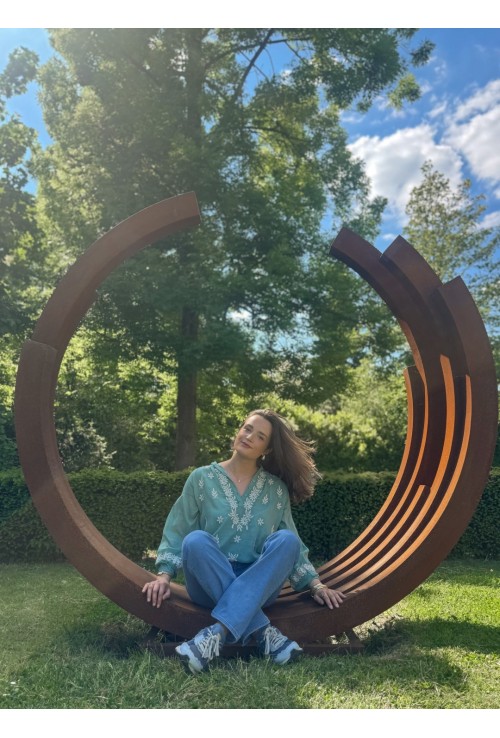 Chemisier GABRIELA VERT brodé de fleurs