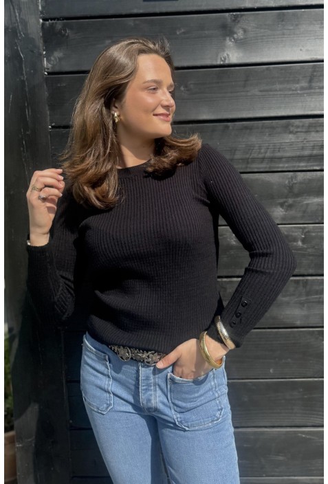 Pull ELISE NOIR avec maille à côtes