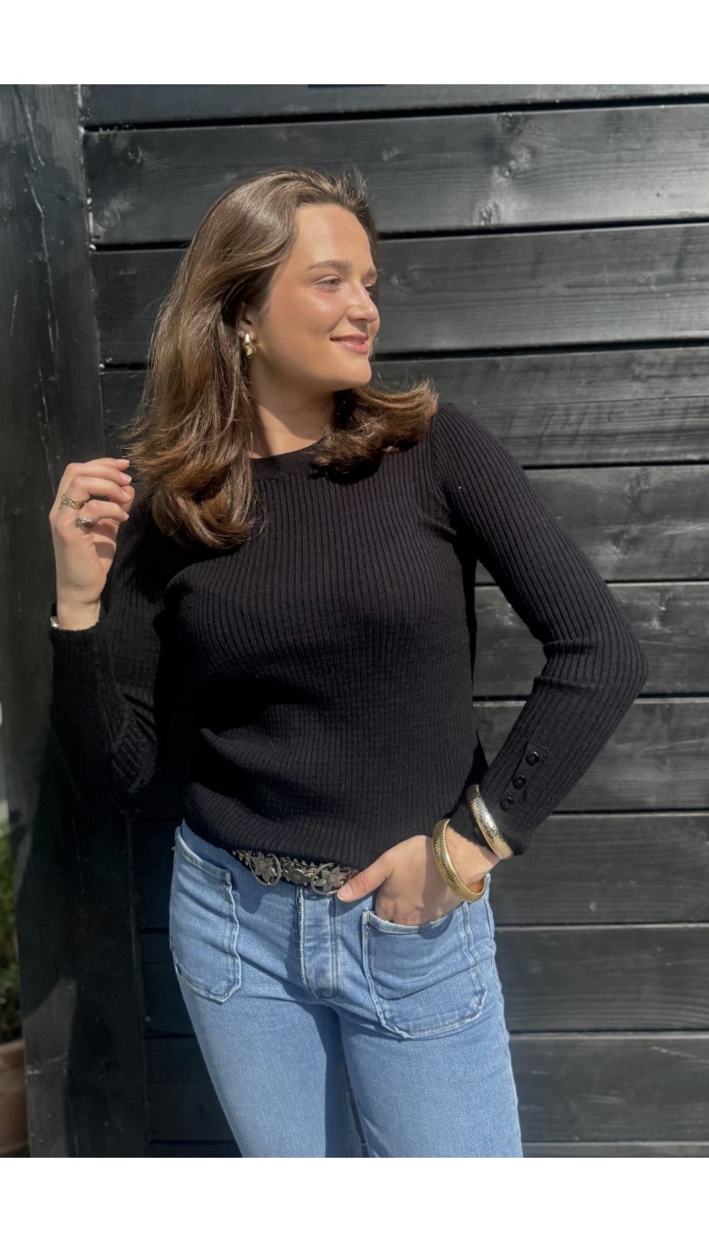 Pull ELISE NOIR avec maille à côtes
