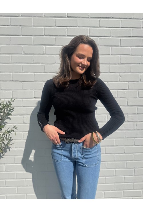 Pull ELISE NOIR avec maille à côtes