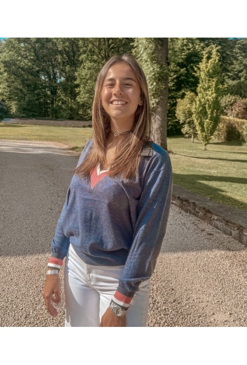 Pull en V GOLF BLEU blanc et rouge