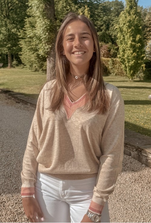 Pull en V GOLF BEIGE et corail