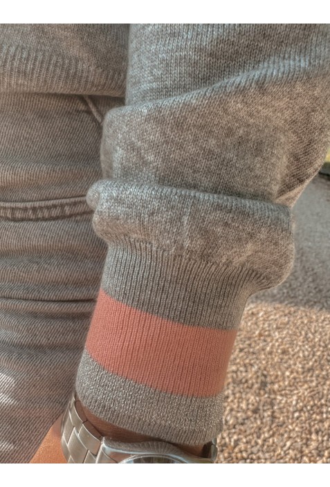 Pull en V GOLF GRIS  et corail