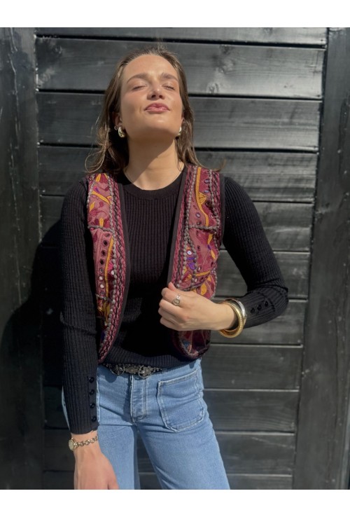 Gilet NORA BORDEAUX brodé à sequins