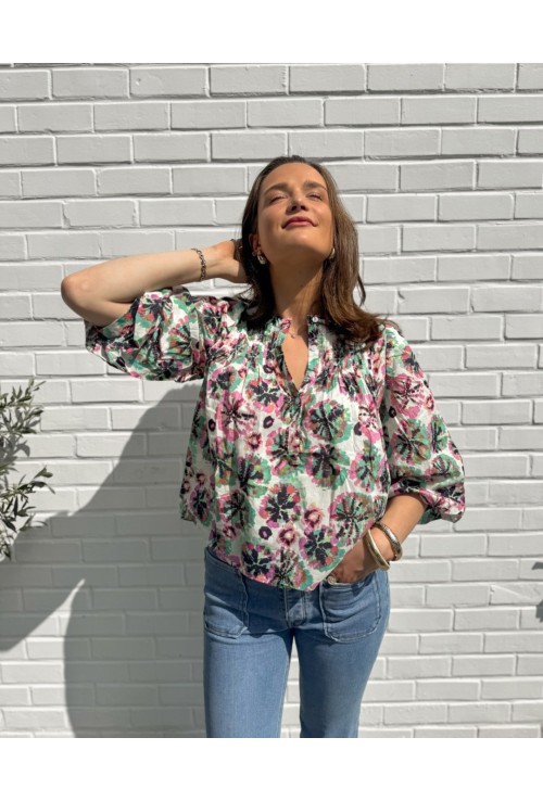 Top  ample ROSY tie and dye rose et vert