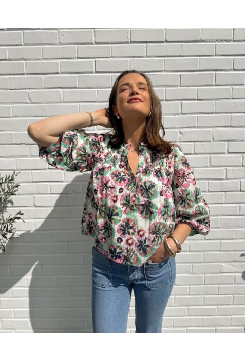 Top  ample ROSY tie and dye rose et vert