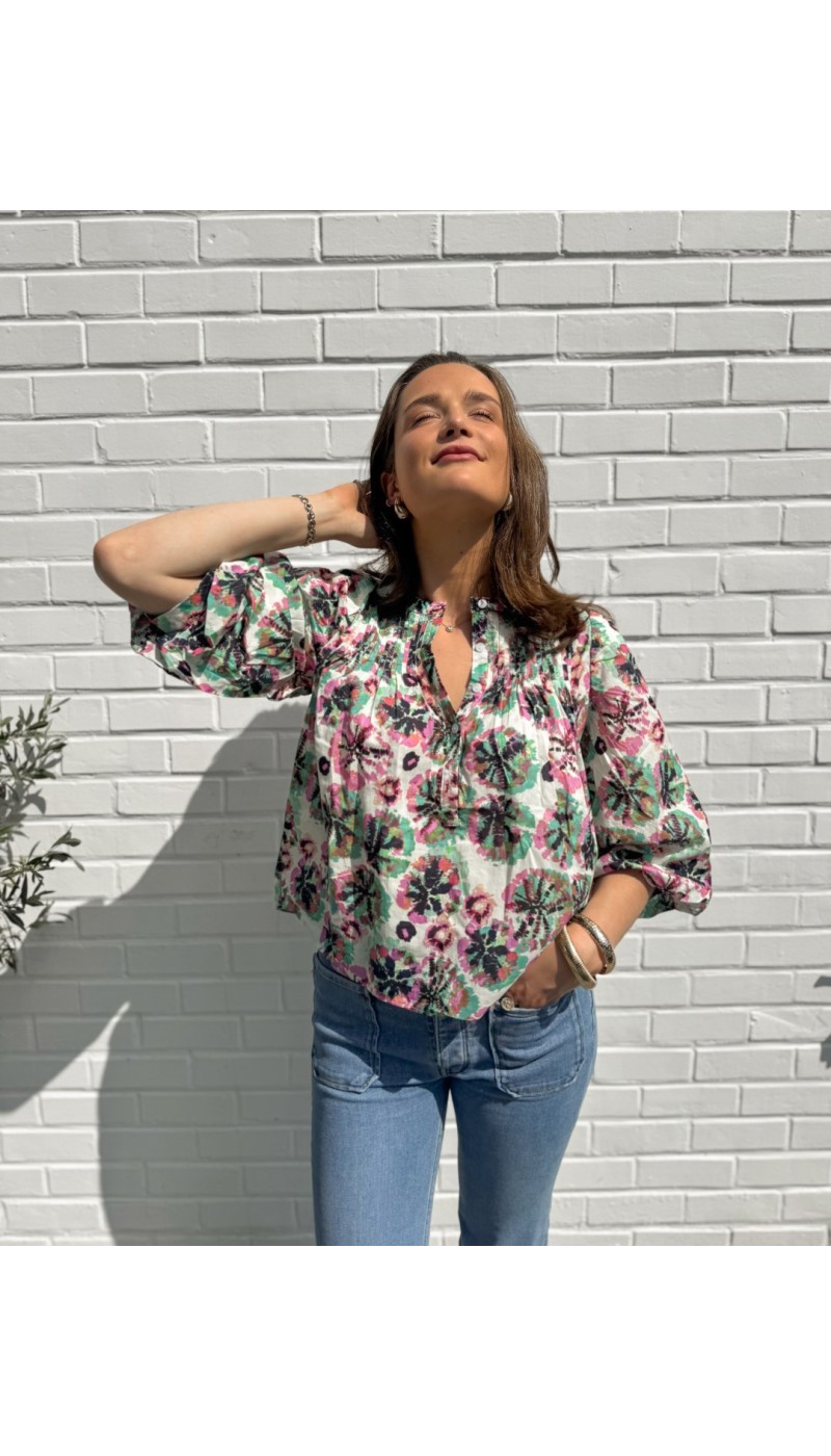 Top  ample ROSY tie and dye rose et vert