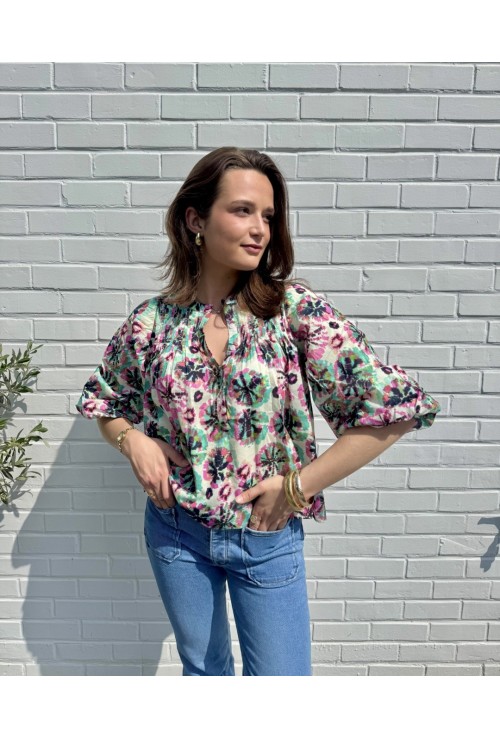 Top  ample ROSY tie and dye rose et vert