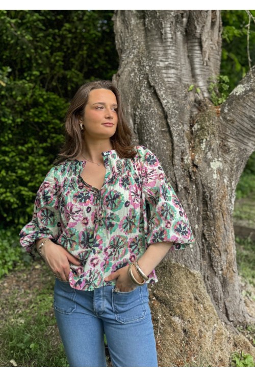 Top  ample ROSY tie and dye rose et vert