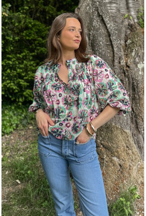 Top  ample ROSY tie and dye rose et vert