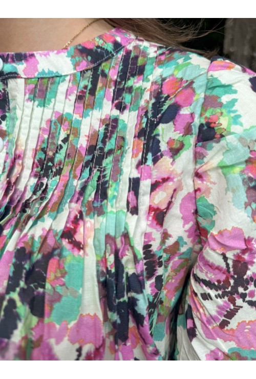 Top  ample ROSY tie and dye rose et vert