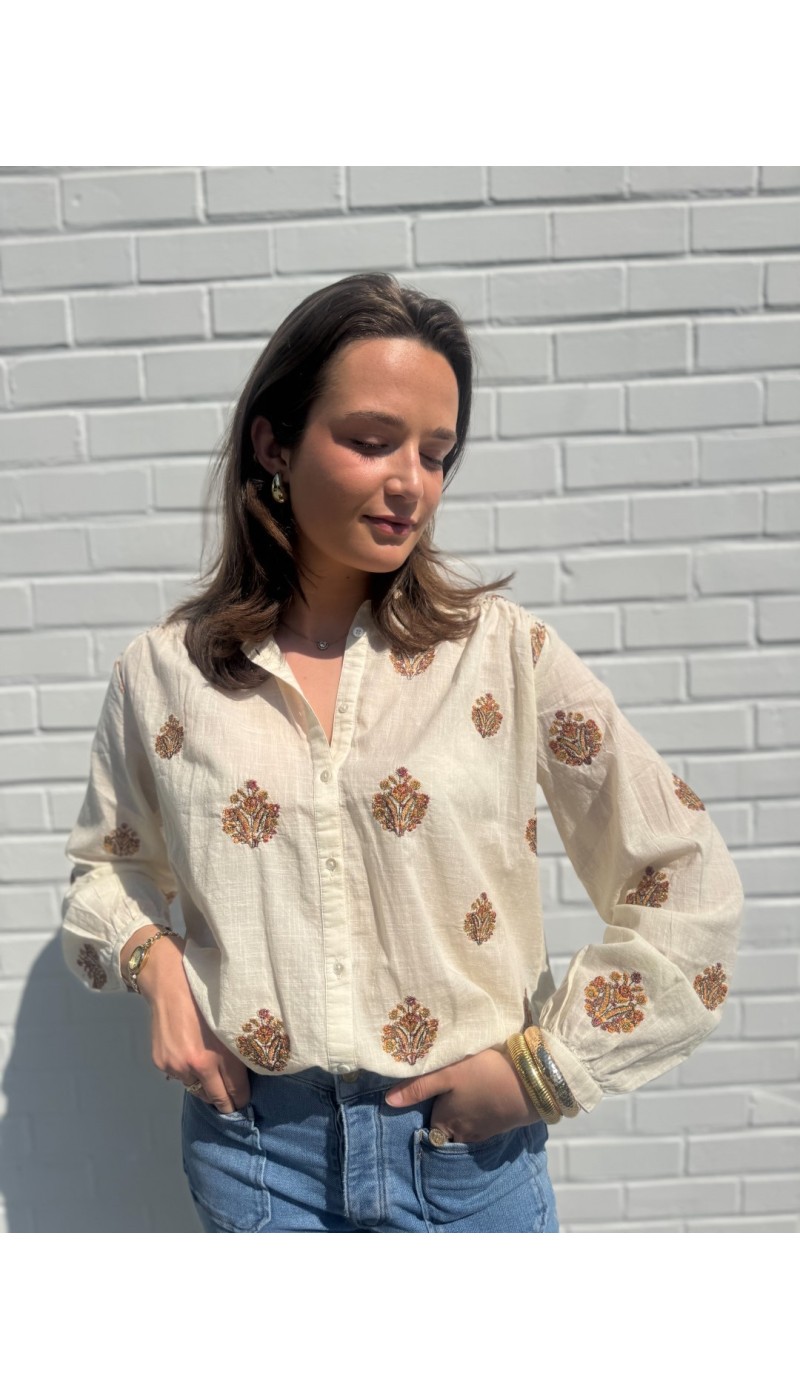 Chemisier écru ADELE brodé de fleurs
